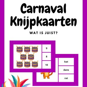 Carnaval Knijperkaarten – Tellen & Lezen voor Kleuters