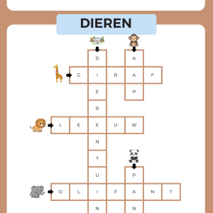 Dieren - Kruiswoordraadsel