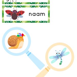 Naamkaartjes en deurversiering thema kriebelbeestjes